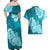 Polynesian Couples Matching Off Shoulder Maxi Dress and Hawaiian Shirt Pacific Flower Mix Floral Tribal Tattoo Aqua Vibe LT9 - Polynesian Pride