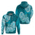 Polynesian Hoodie Pacific Flower Mix Floral Tribal Tattoo Aqua Vibe LT9 - Polynesian Pride