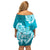 Polynesian Off Shoulder Short Dress Pacific Flower Mix Floral Tribal Tattoo Aqua Vibe LT9 - Polynesian Pride