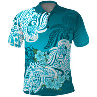 Polynesian Polo Shirt Pacific Flower Mix Floral Tribal Tattoo Aqua Vibe LT9 Aqua - Polynesian Pride