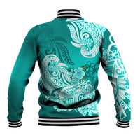 Polynesian Baseball Jacket Pacific Flower Mix Floral Tribal Tattoo Turquoise Vibe LT9 - Polynesian Pride
