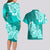 Polynesian Couples Matching Long Sleeve Bodycon Dress and Hawaiian Shirt Pacific Flower Mix Floral Tribal Tattoo Turquoise Vibe LT9 - Polynesian Pride