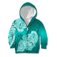 Polynesian Kid Hoodie Pacific Flower Mix Floral Tribal Tattoo Turquoise Vibe LT9 Zip Hoodie Turquoise - Polynesian Pride
