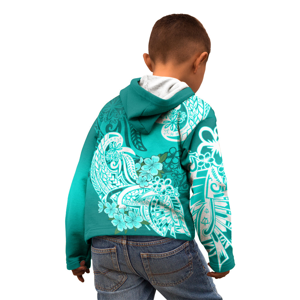 Polynesian Kid Hoodie Pacific Flower Mix Floral Tribal Tattoo Turquoise Vibe LT9 - Polynesian Pride