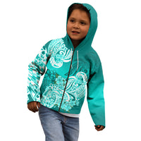 Polynesian Kid Hoodie Pacific Flower Mix Floral Tribal Tattoo Turquoise Vibe LT9 - Polynesian Pride