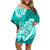 Polynesian Off Shoulder Short Dress Pacific Flower Mix Floral Tribal Tattoo Turquoise Vibe LT9 Women Turquoise - Polynesian Pride