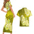 Polynesian Couples Matching Short Sleeve Bodycon Dress and Hawaiian Shirt Pacific Flower Mix Floral Tribal Tattoo Yellow Vibe LT9 - Polynesian Pride