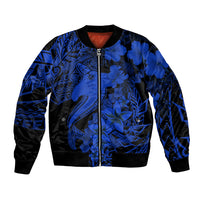 Aloha Hawaii Bomber Jacket Hammerhead Shark Tattoo Polynesian Summer - Blue LT9 Unisex Blue - Polynesian Pride