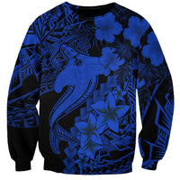 Aloha Hawaii Sweatshirt Hammerhead Shark Tattoo Polynesian Summer - Blue LT9 Unisex Blue - Polynesian Pride