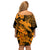 Aloha Hawaii Off Shoulder Short Dress Hammerhead Shark Tattoo Polynesian Summer - Gold LT9 - Polynesian Pride