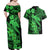 Aloha Hawaii Couples Matching Off Shoulder Maxi Dress and Hawaiian Shirt Hammerhead Shark Tattoo Polynesian Summer - Green LT9 - Polynesian Pride