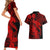 Aloha Hawaii Couples Matching Short Sleeve Bodycon Dress and Hawaiian Shirt Hammerhead Shark Tattoo Polynesian Summer - Red LT9 - Polynesian Pride