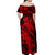 Aloha Hawaii Off Shoulder Maxi Dress Hammerhead Shark Tattoo Polynesian Summer - Red LT9 - Polynesian Pride