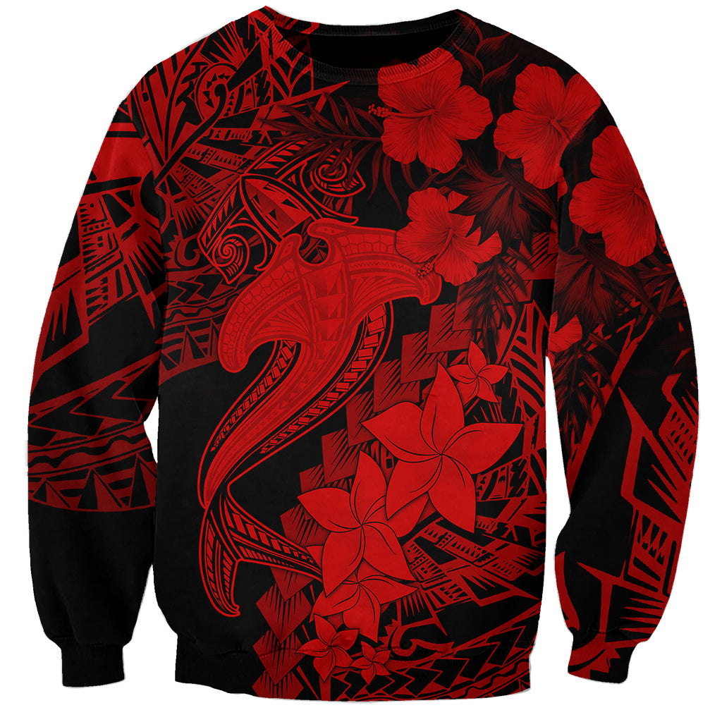 Aloha Hawaii Sweatshirt Hammerhead Shark Tattoo Polynesian Summer - Red LT9 Unisex Red - Polynesian Pride