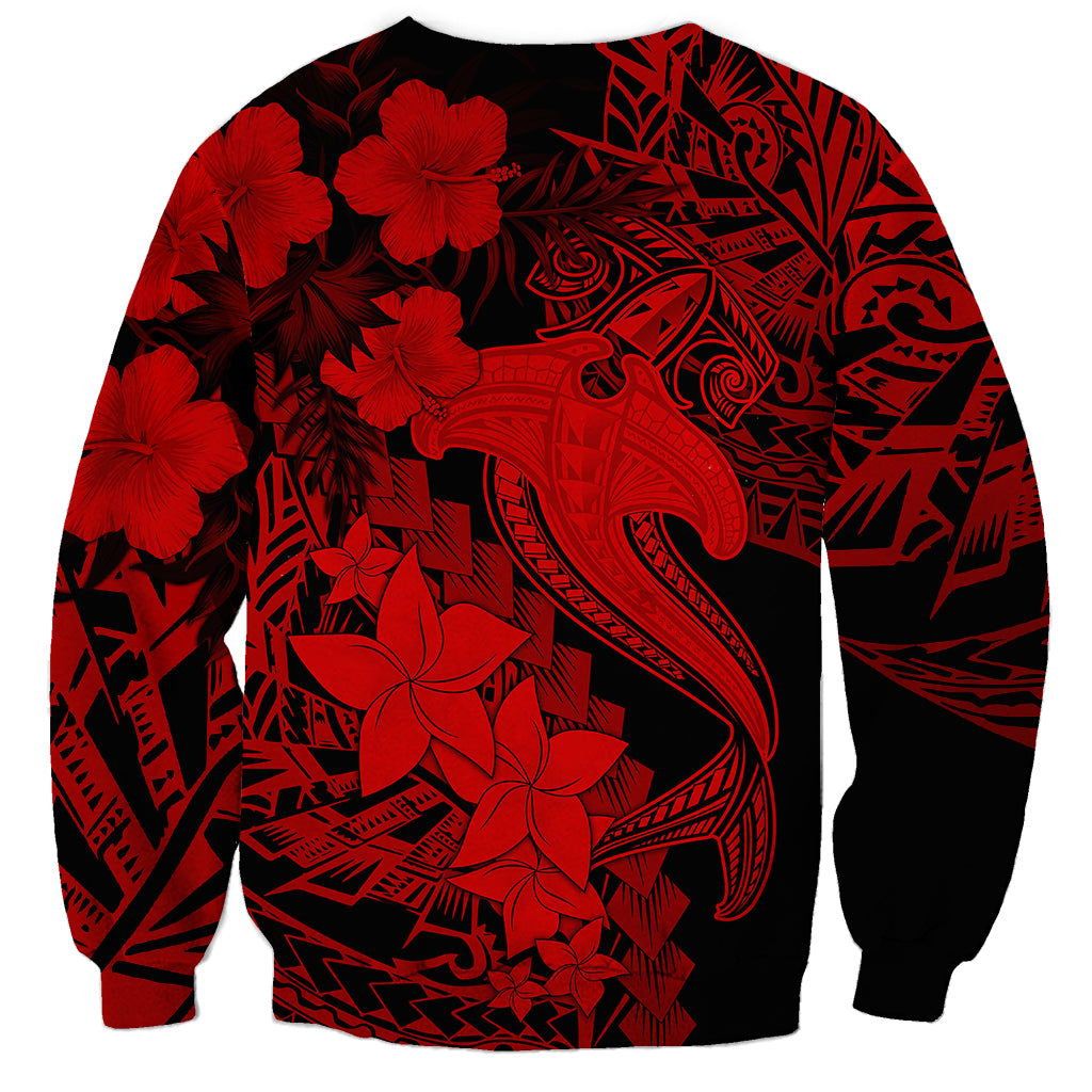 Aloha Hawaii Sweatshirt Hammerhead Shark Tattoo Polynesian Summer - Red LT9 - Polynesian Pride