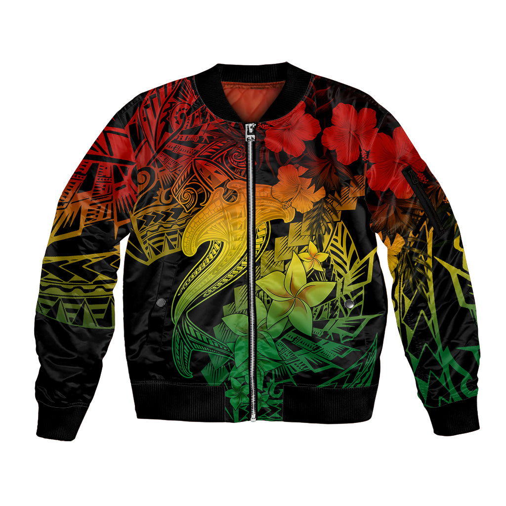 Aloha Hawaii Sleeve Zip Bomber Jacket Hammerhead Shark Tattoo Polynesian Summer - Reggae LT9 Unisex Reggae - Polynesian Pride