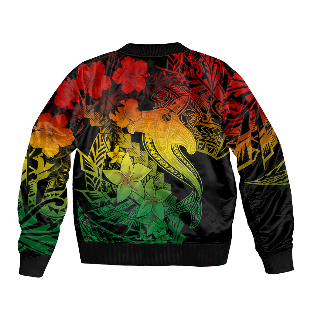 Aloha Hawaii Sleeve Zip Bomber Jacket Hammerhead Shark Tattoo Polynesian Summer - Reggae LT9 - Polynesian Pride