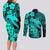 Aloha Hawaii Couples Matching Long Sleeve Bodycon Dress and Long Sleeve Button Shirts Hammerhead Shark Tattoo Polynesian Summer - Turquoise LT9 - Polynesian Pride