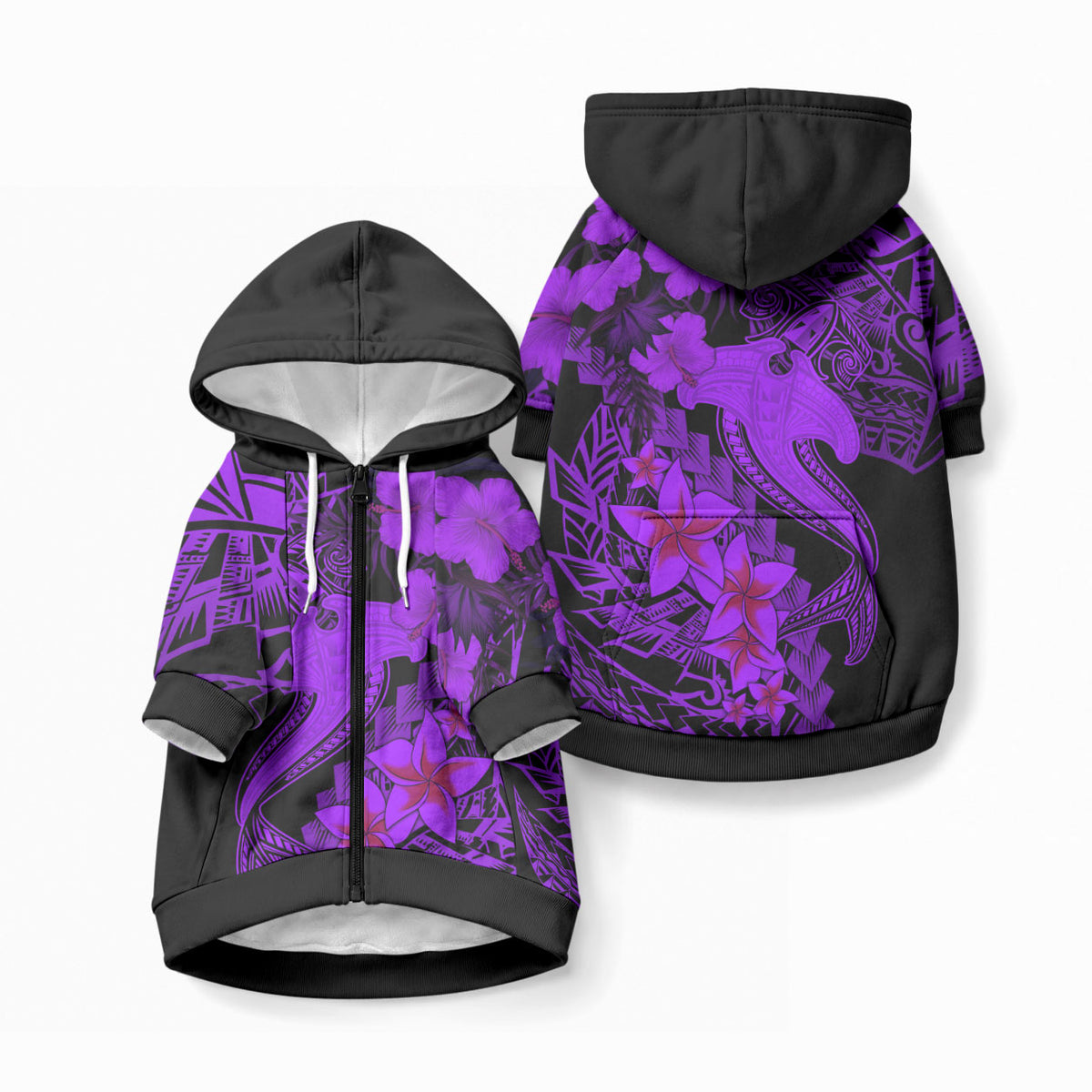 Aloha Hawaii Pet Hoodie Hammerhead Shark Tattoo Polynesian Summer - Violet LT9 Zip-up Violet - Polynesian Pride