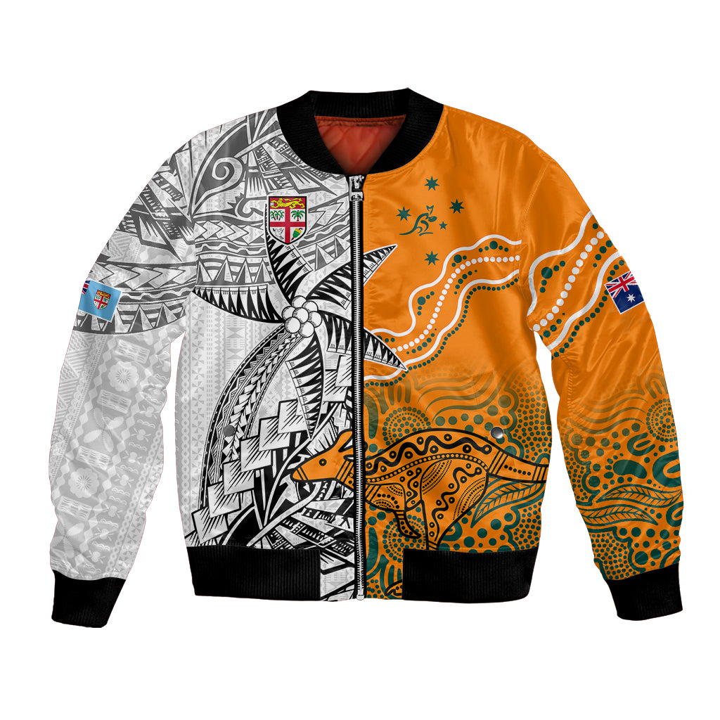 Fiji Australia Rugby Bomber Jacket World Cup 2023 Polynesia Tapa Mixed Indigenous Aboriginal LT9 Unisex Gold - Polynesian Pride