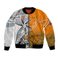 Fiji Australia Rugby Bomber Jacket World Cup 2023 Polynesia Tapa Mixed Indigenous Aboriginal LT9 Unisex Gold - Polynesian Pride
