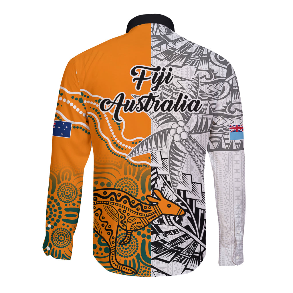 Fiji Australia Rugby Long Sleeve Button Shirt World Cup 2023 Polynesia Tapa Mixed Indigenous Aboriginal LT9 - Polynesian Pride