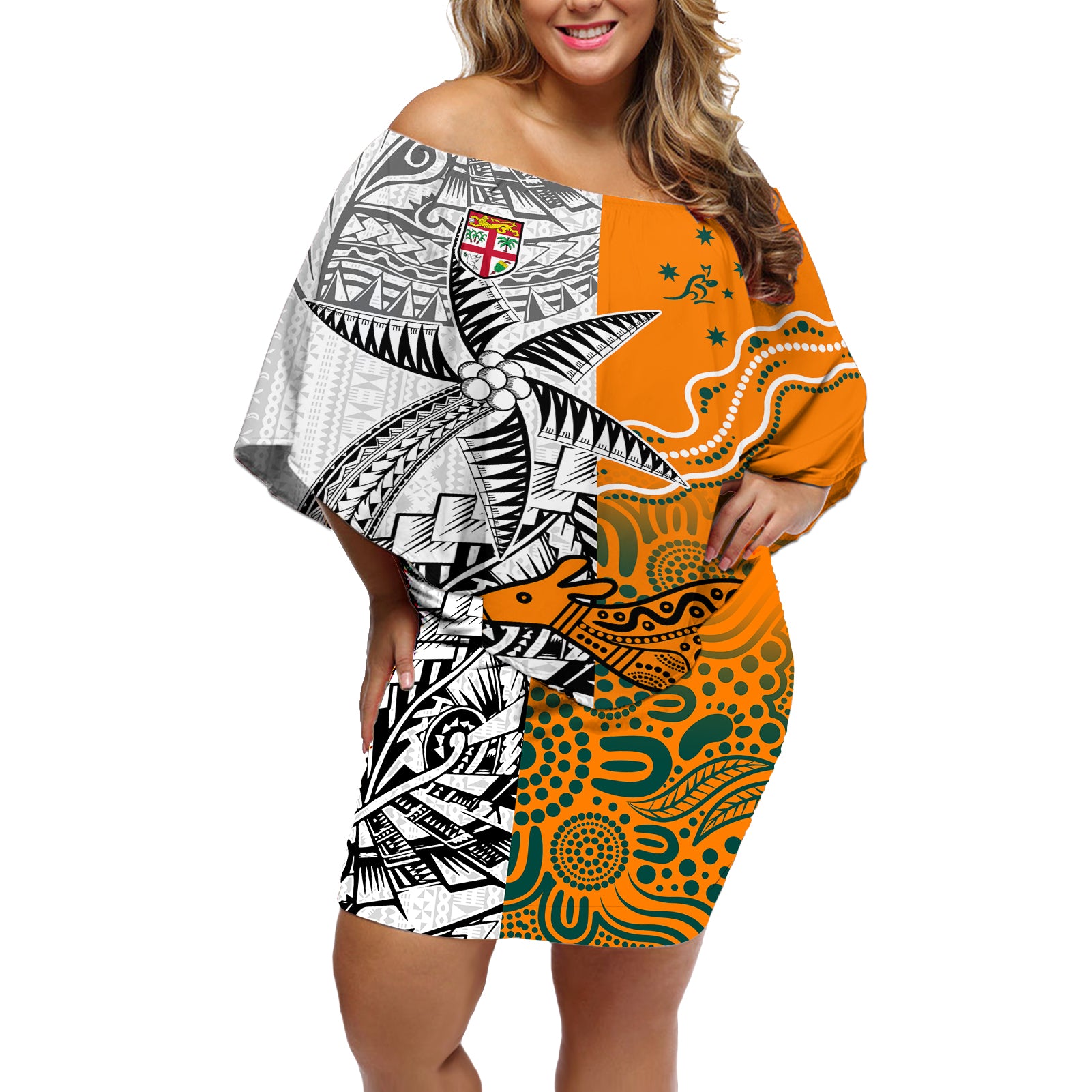 fiji-australia-rugby-off-shoulder-short-dress-world-cup-2023-polynesia-tapa-mixed-indigenous-aboriginal