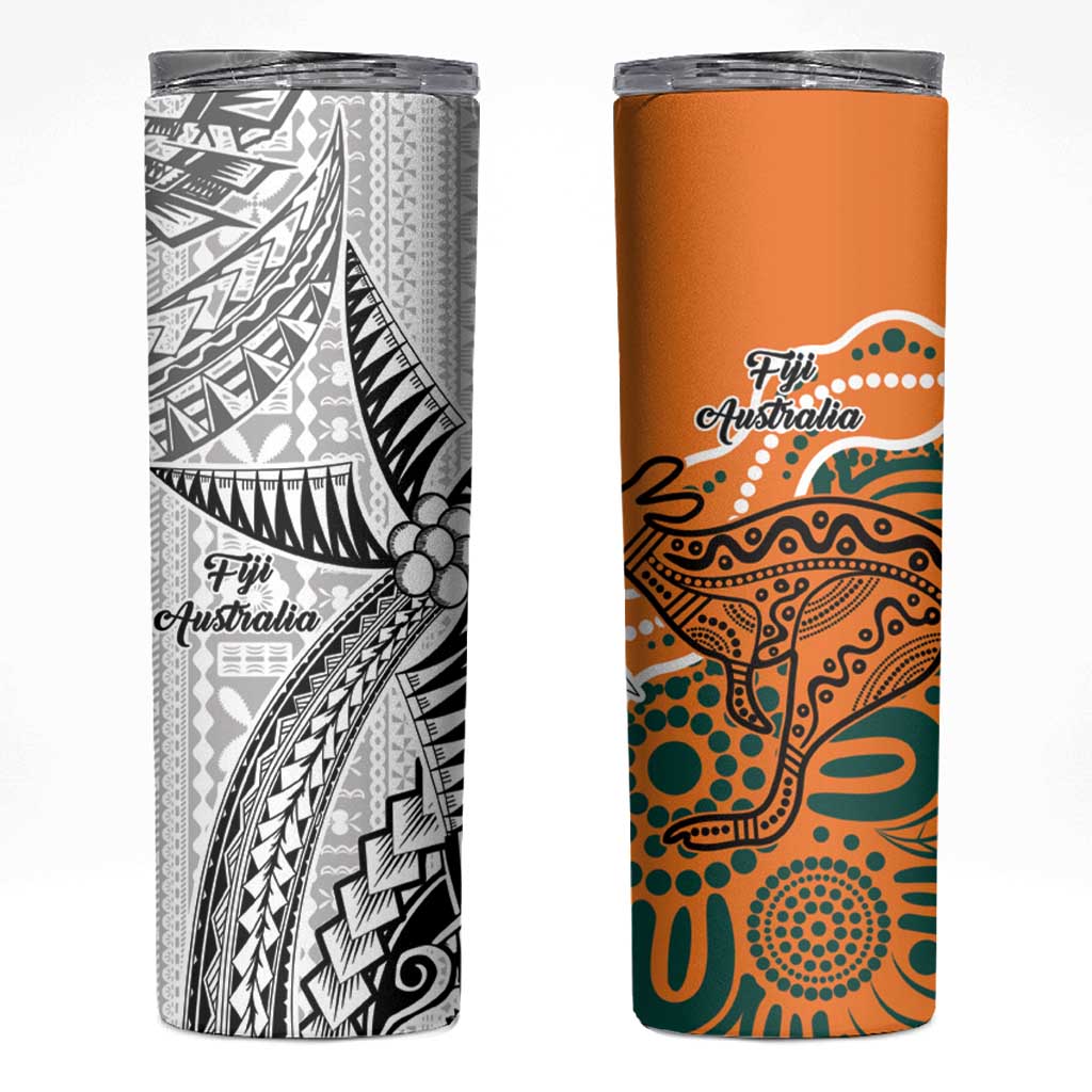 Australia-Fiji Palm and Kangaroo Skinny Tumbler Polynesia Tapa Mixed Indigenous Aboriginal