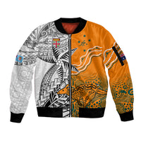 Fiji Australia Rugby Sleeve Zip Bomber Jacket World Cup 2023 Polynesia Tapa Mixed Indigenous Aboriginal LT9 Unisex Gold - Polynesian Pride