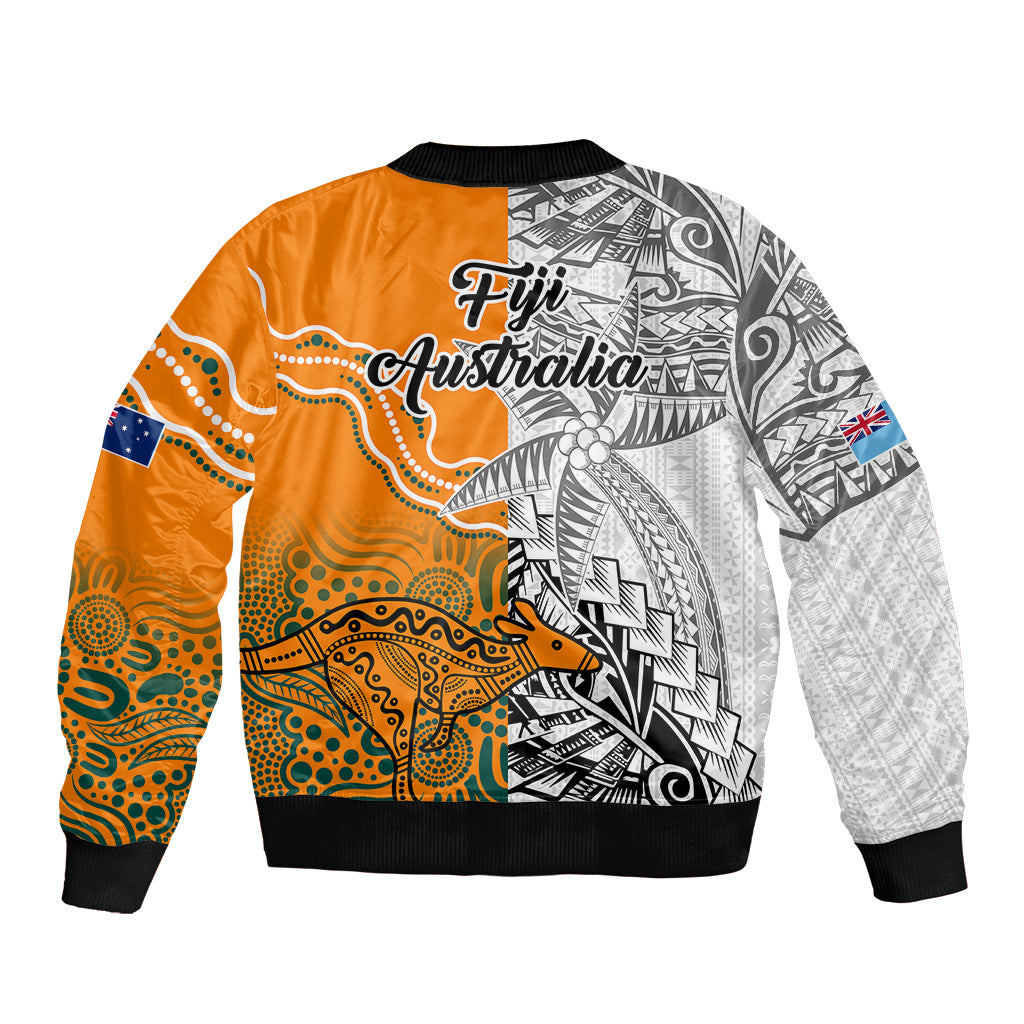 Fiji Australia Rugby Sleeve Zip Bomber Jacket World Cup 2023 Polynesia Tapa Mixed Indigenous Aboriginal LT9 - Polynesian Pride