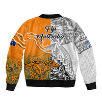 Fiji Australia Rugby Sleeve Zip Bomber Jacket World Cup 2023 Polynesia Tapa Mixed Indigenous Aboriginal LT9 - Polynesian Pride