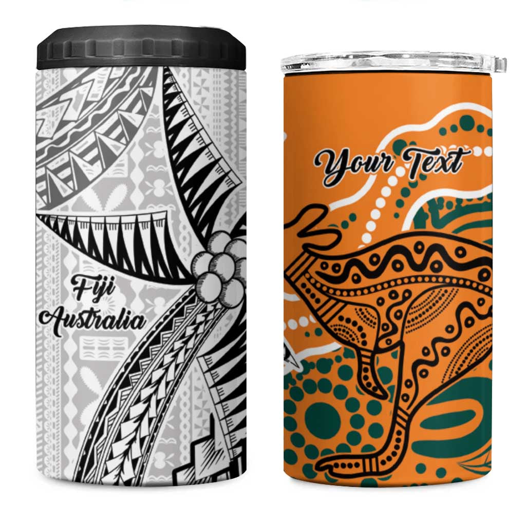 Australia-Fiji Palm and Kangaroo Custom 4 in 1 Can Cooler Tumbler Polynesia Tapa Mixed Indigenous Aboriginal LT9