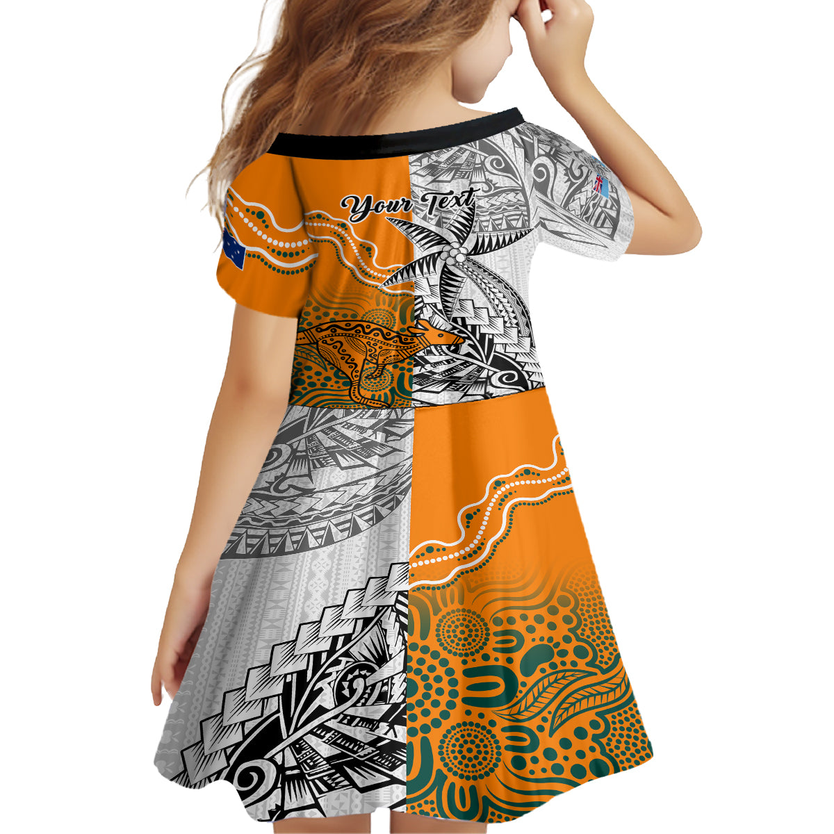 Personalised Fiji Australia Rugby Kid Short Sleeve Dress World Cup 2023 Polynesia Tapa Mixed Indigenous Aboriginal LT9 - Polynesian Pride