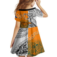 Personalised Fiji Australia Rugby Kid Short Sleeve Dress World Cup 2023 Polynesia Tapa Mixed Indigenous Aboriginal LT9 - Polynesian Pride