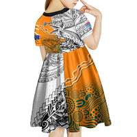 Personalised Fiji Australia Rugby Kid Short Sleeve Dress World Cup 2023 Polynesia Tapa Mixed Indigenous Aboriginal LT9 - Polynesian Pride