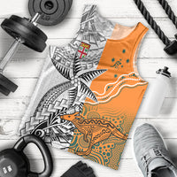 Personalised Fiji Australia Rugby Men Tank Top World Cup 2023 Polynesia Tapa Mixed Indigenous Aboriginal LT9 Gold - Polynesian Pride
