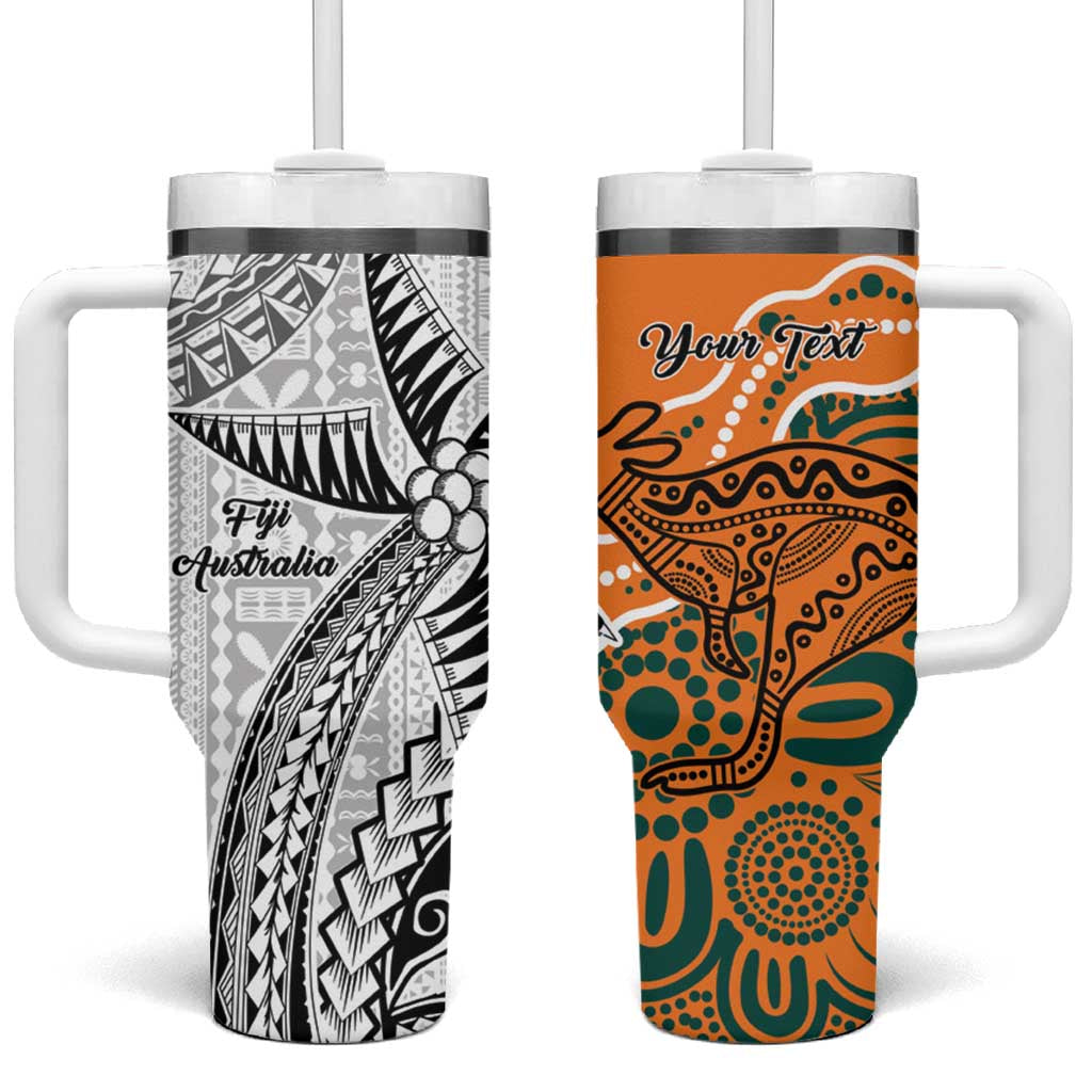 Australia-Fiji Palm and Kangaroo Custom Tumbler With Handle Polynesia Tapa Mixed Indigenous Aboriginal LT9