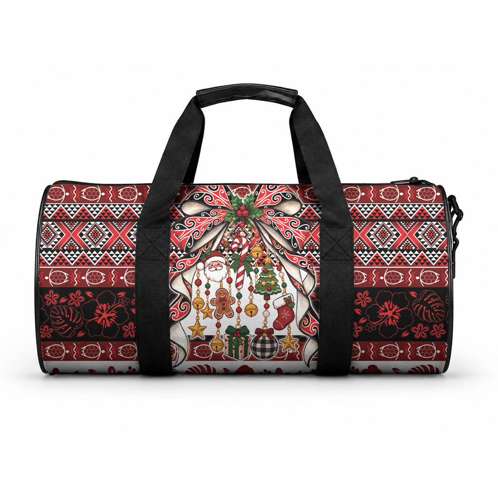 New Zealand Kowhaiwhai Taniko Christmas Bow Duffle Bag Meri Kirihimete LT9 One size Red - Polynesian Pride