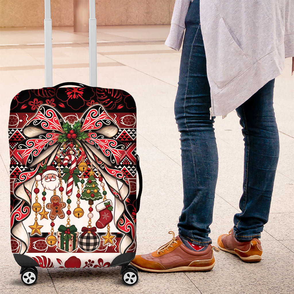 New Zealand Kowhaiwhai Taniko Christmas Bow Luggage Cover Meri Kirihimete LT9 Red - Polynesian Pride