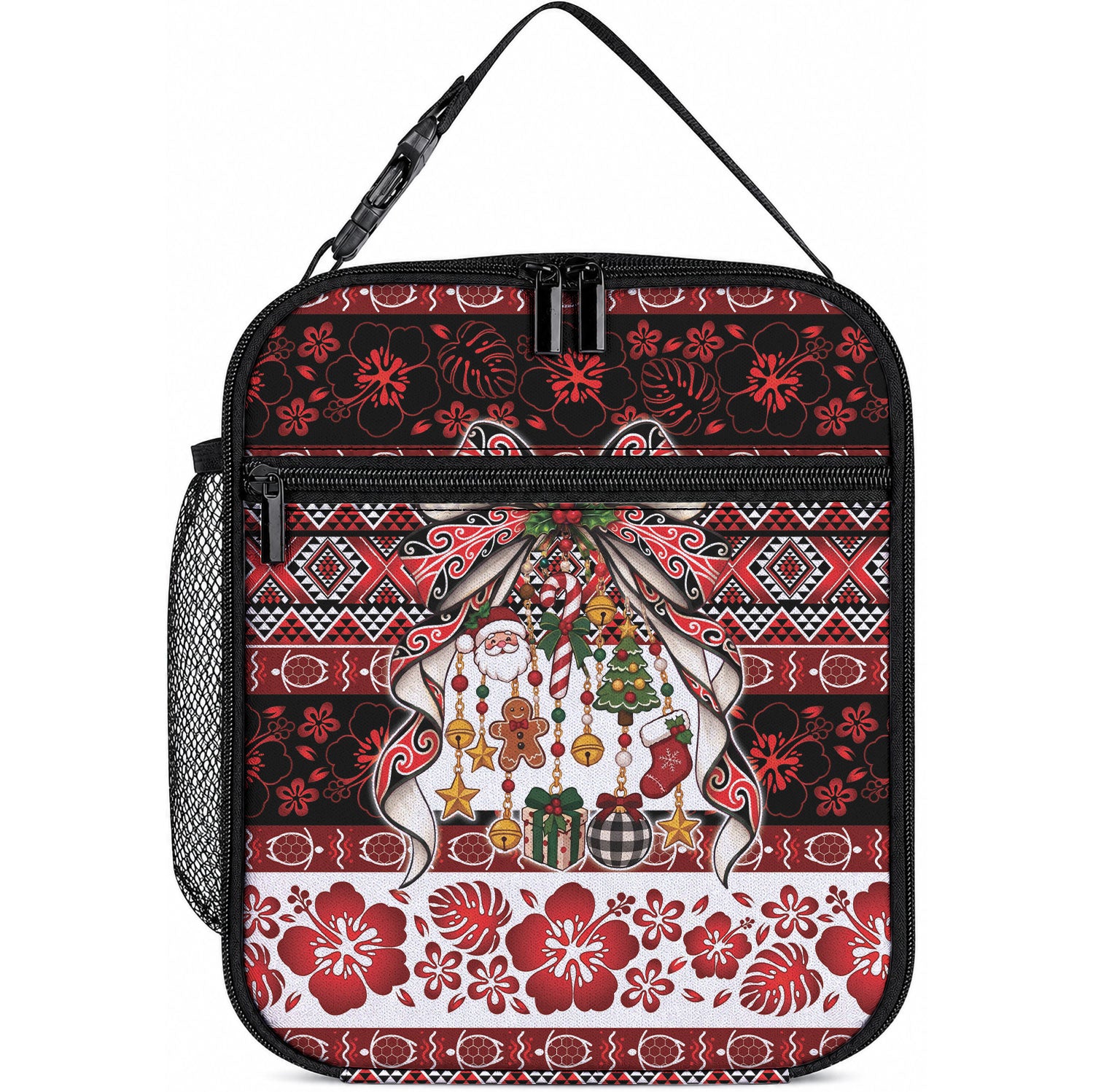 New Zealand Kowhaiwhai Taniko Christmas Bow Lunch Bag Meri Kirihimete LT9 10.2 × 8.3 × 4.3 inch Red - Polynesian Pride