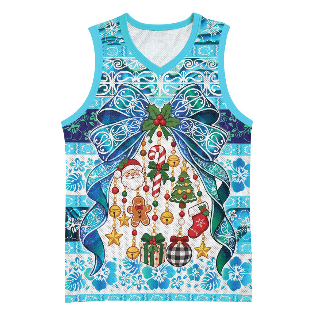 New Zealand Kowhai Ngutukaka Christmas Bow Basketball Jersey Meri Kirihimete LT9 Unisex Turquoise - Polynesian Pride