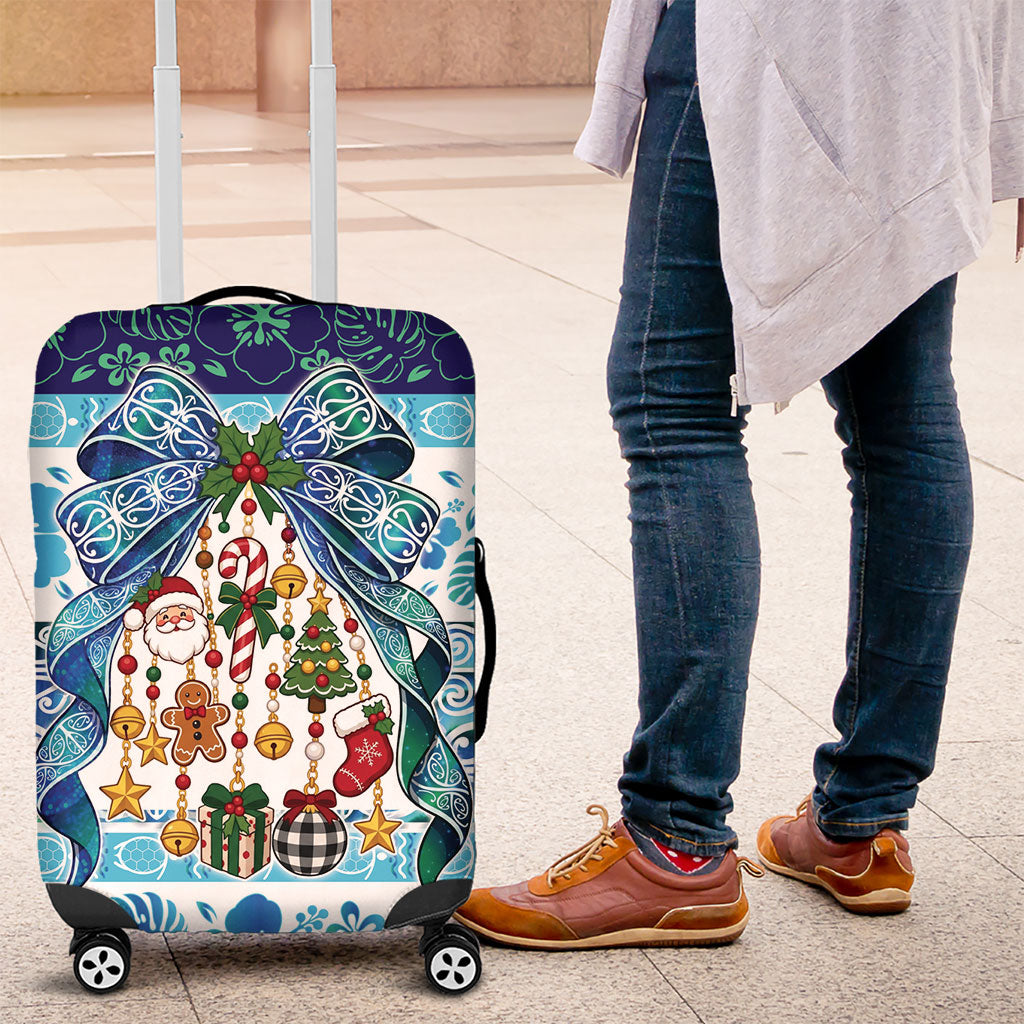 New Zealand Kowhai Ngutukaka Christmas Bow Luggage Cover Meri Kirihimete LT9 Turquoise - Polynesian Pride