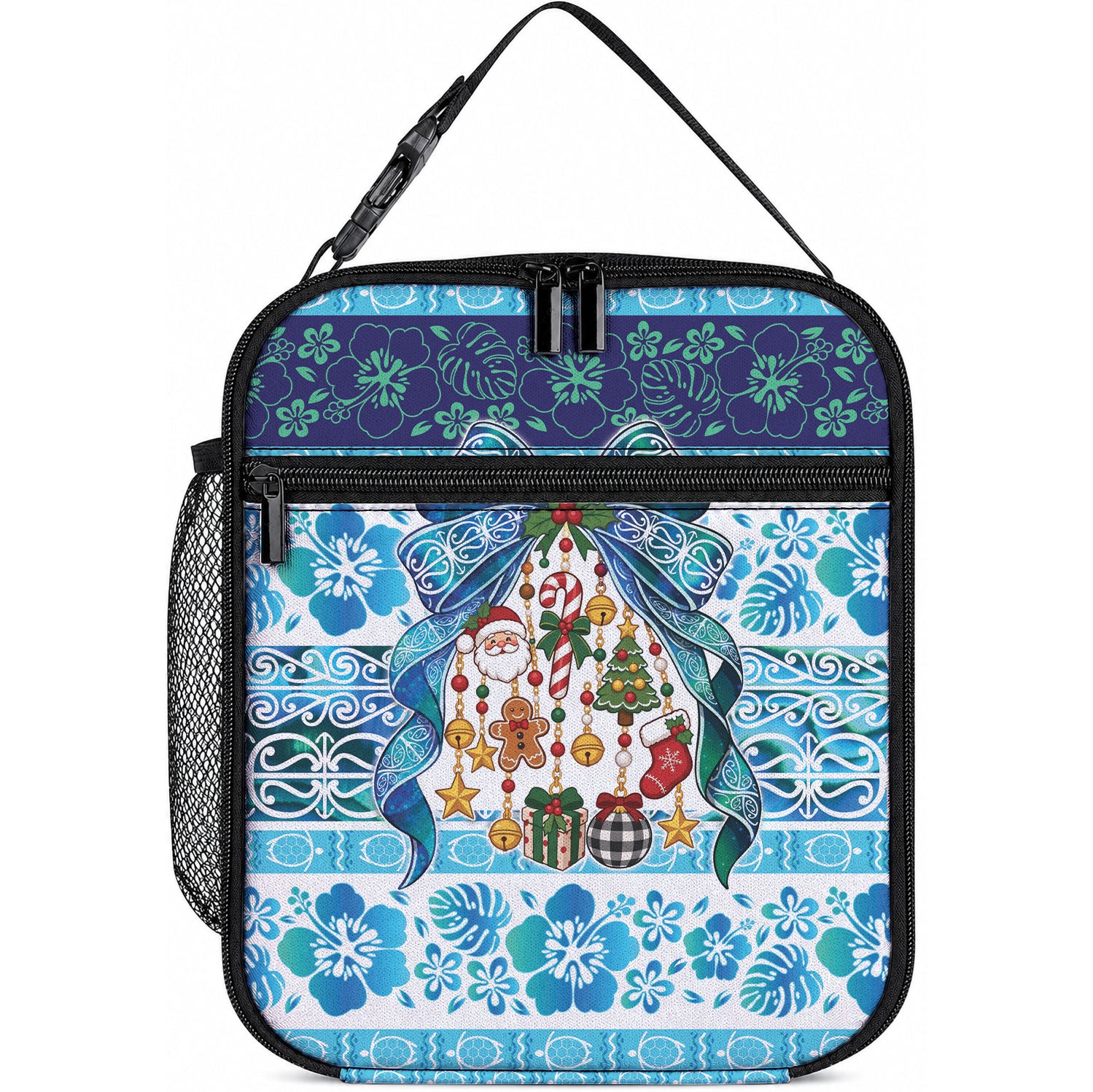 New Zealand Kowhai Ngutukaka Christmas Bow Lunch Bag Meri Kirihimete LT9 10.2 × 8.3 × 4.3 inch Turquoise - Polynesian Pride
