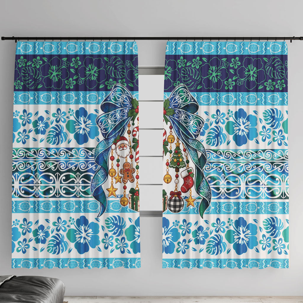 New Zealand Kowhai Ngutukaka Christmas Bow Window Curtain Meri Kirihimete LT9 With Hooks Turquoise - Polynesian Pride