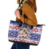 Samoa Tribal Christmas Bow Leather Tote Bag Ia Manuia lava le Kerisimasi LT9 Blue - Polynesian Pride