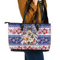 Samoa Tribal Christmas Bow Leather Tote Bag Ia Manuia lava le Kerisimasi LT9 - Polynesian Pride