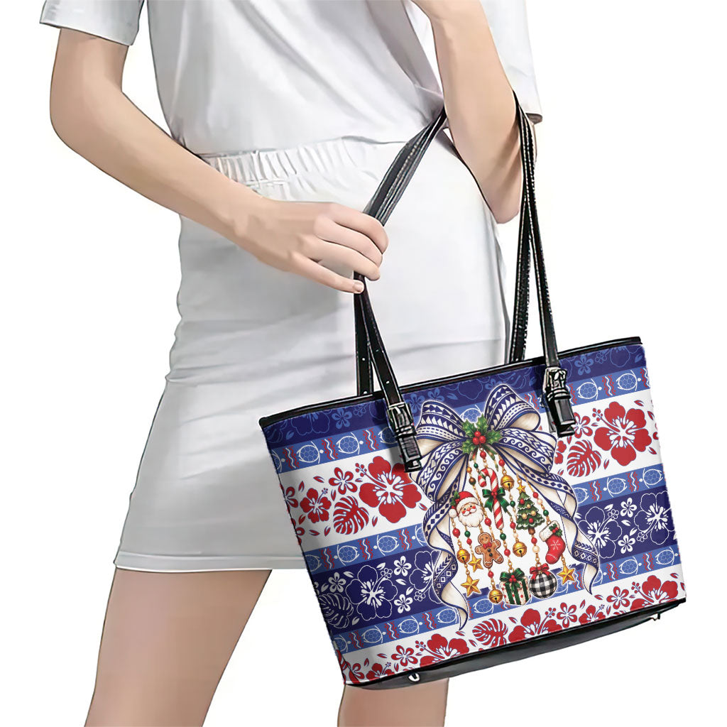 Samoa Tribal Christmas Bow Leather Tote Bag Ia Manuia lava le Kerisimasi LT9 - Polynesian Pride