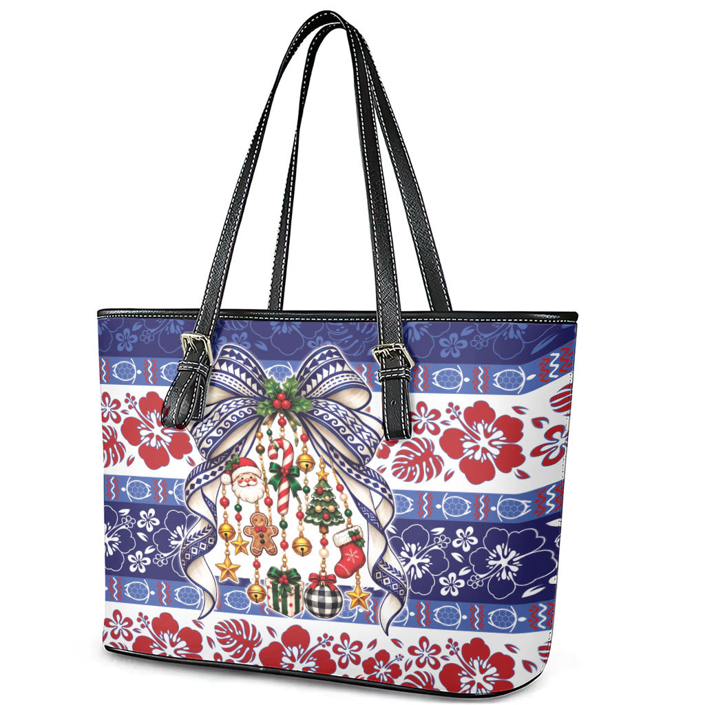 Samoa Tribal Christmas Bow Leather Tote Bag Ia Manuia lava le Kerisimasi LT9 - Polynesian Pride