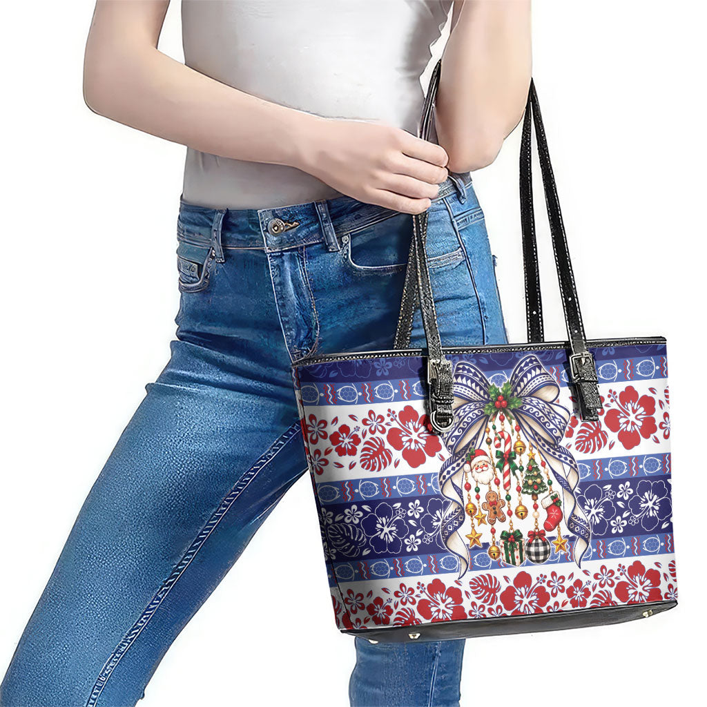 Samoa Tribal Christmas Bow Leather Tote Bag Ia Manuia lava le Kerisimasi LT9 - Polynesian Pride