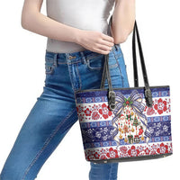 Samoa Tribal Christmas Bow Leather Tote Bag Ia Manuia lava le Kerisimasi LT9 - Polynesian Pride